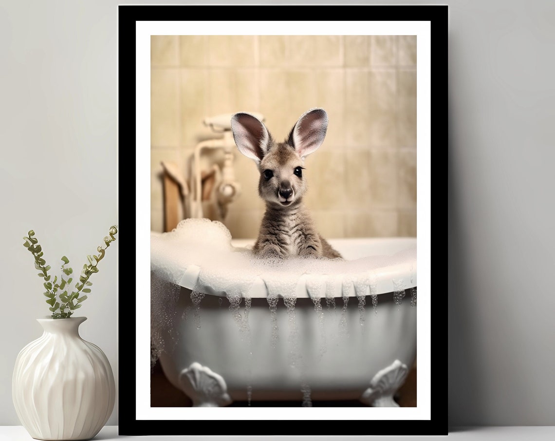 Adorable Kangaroos In Tub Bathroom Art Print