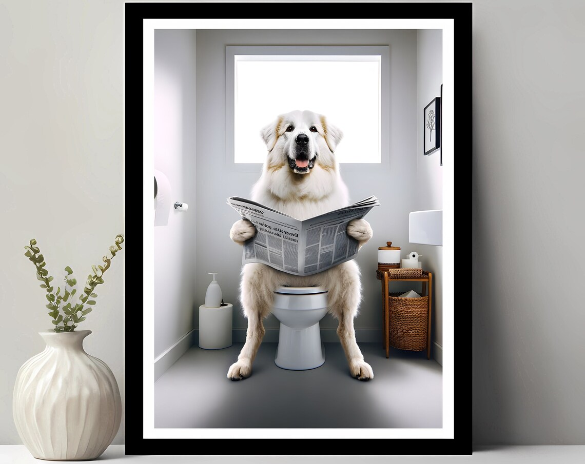 Great Pyrenees Funny Bathroom Dog Wall Art Print