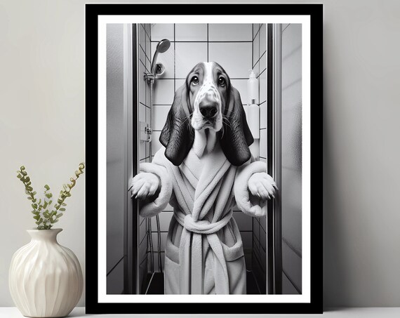 Basset Hound Bathroom Funny Decor Art Print