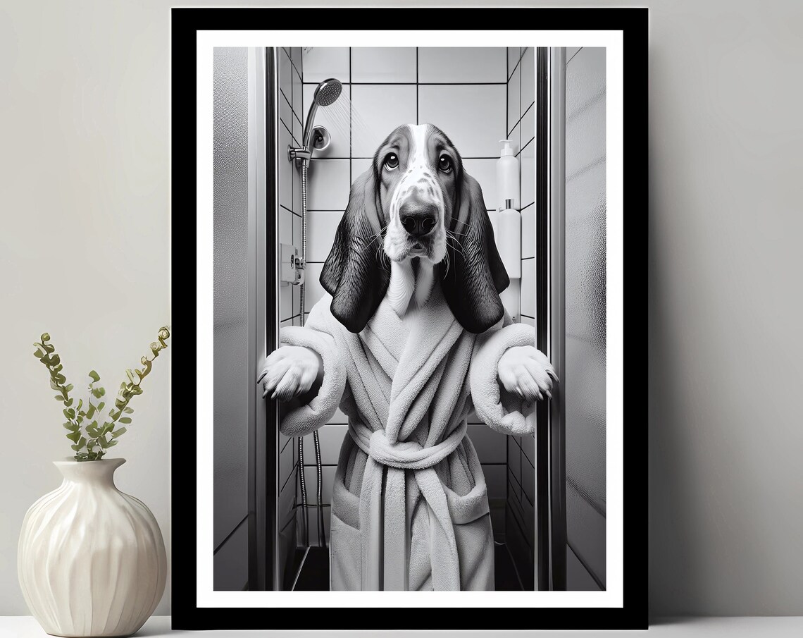 Basset Hound Bathroom Funny Decor Art Print