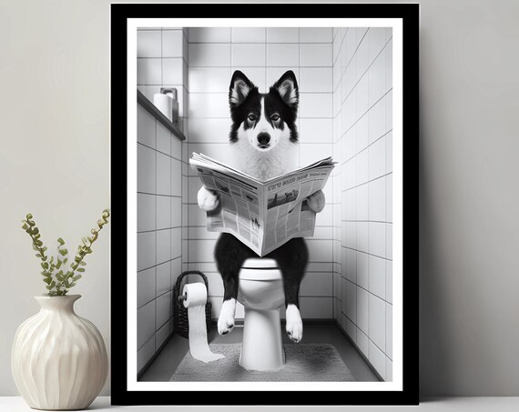 Karelian Bear Dog Wall Art Funny Bathroom Decor In Toilet Animal Petshop Gift