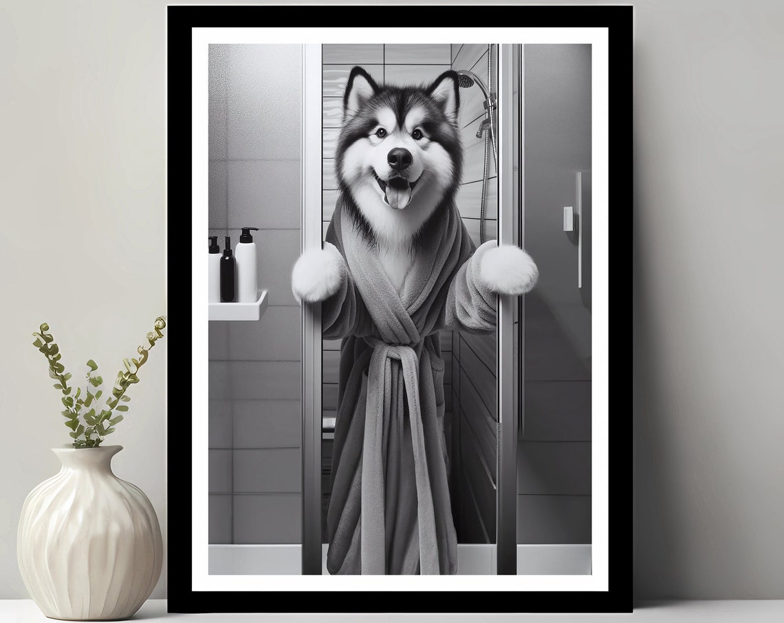 Alaskan Malamute Bathroom Humor Art Print