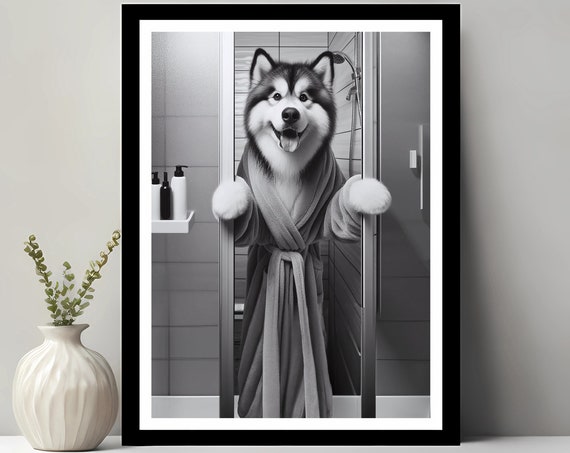 Alaskan Malamute Bathroom Humor Art Print