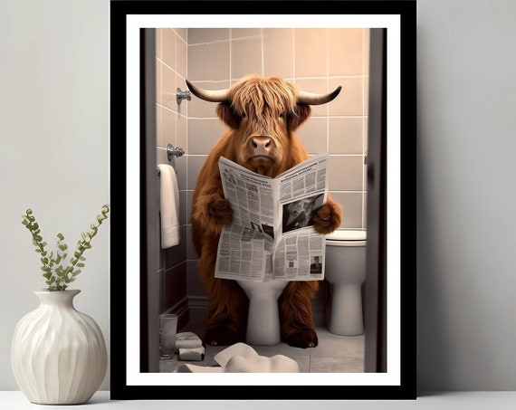 Scottish Highland Cow Bathroom Humor Animal Art Print