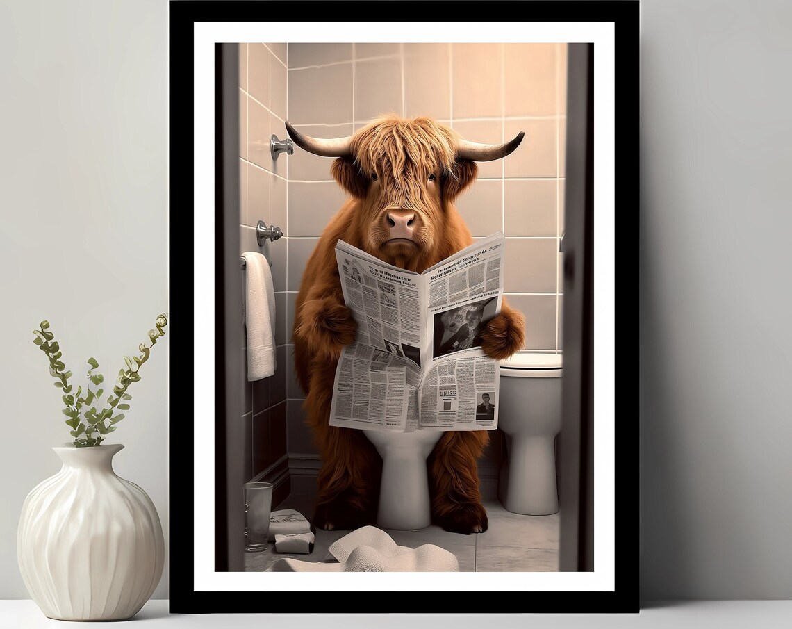 Scottish Highland Cow Bathroom Humor Animal Art Print