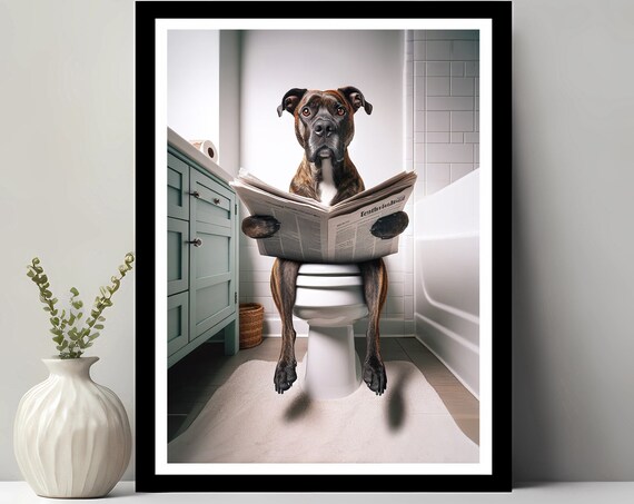 Treeing Tennessee Brindle Wall Art Funny Bathroom Decor Dog In Toilet Animal Petshop Gift