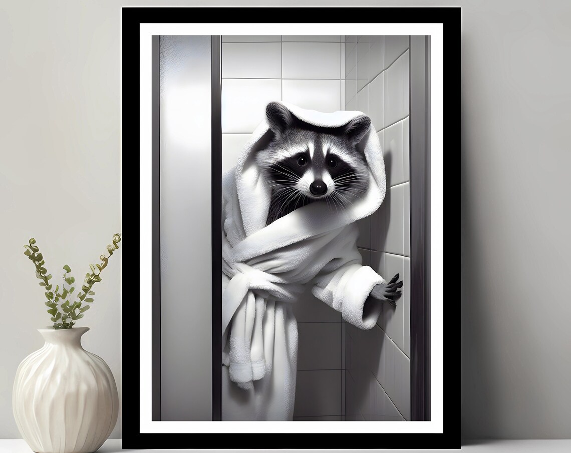 Raccoon Bathroom Funny Decor Poster Print