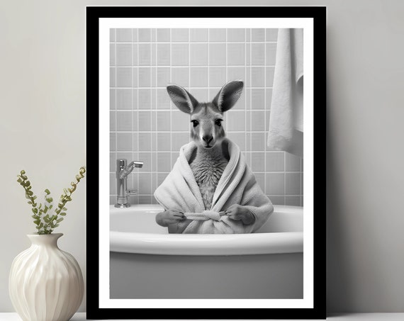 Cute Kangaroos In Tub Wall Art Bathroom Kids Decor Animal Funny