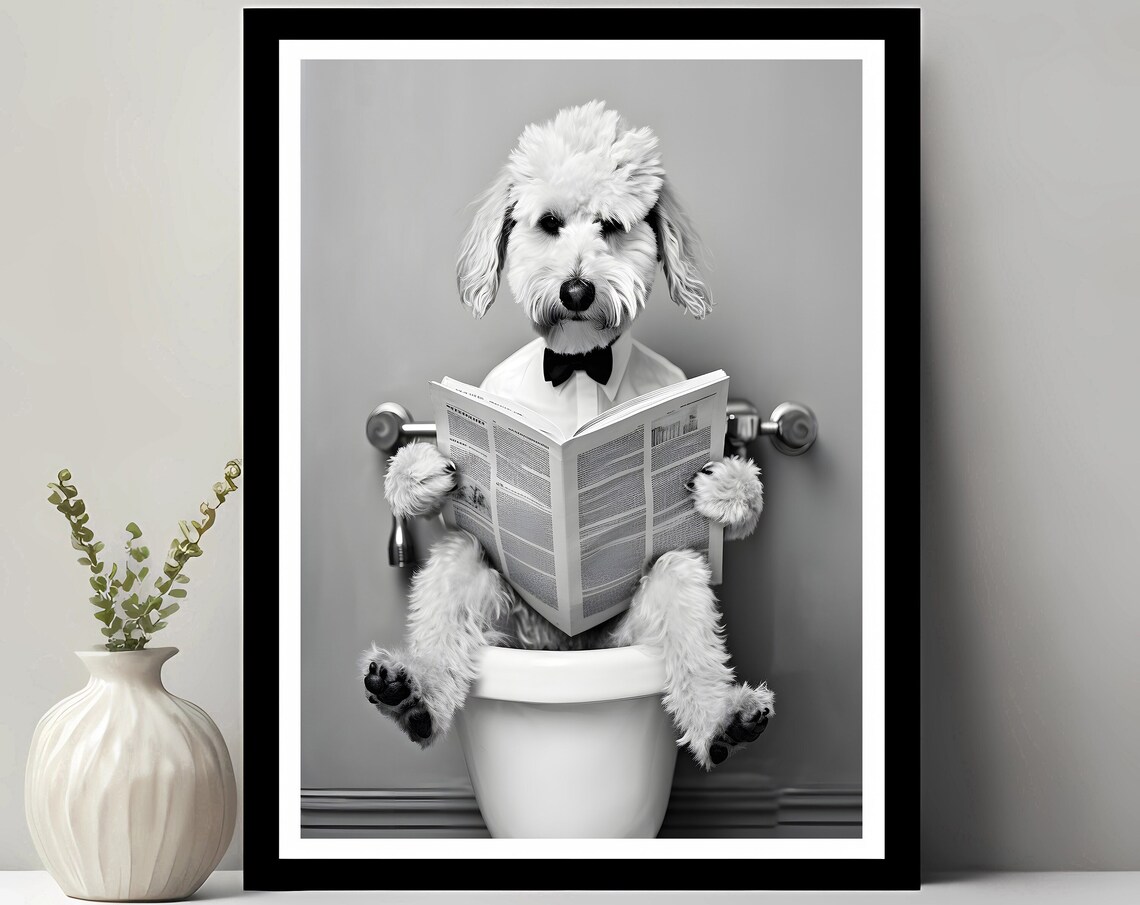 Bedlington Terrier Funny Bathroom Dog Art Print