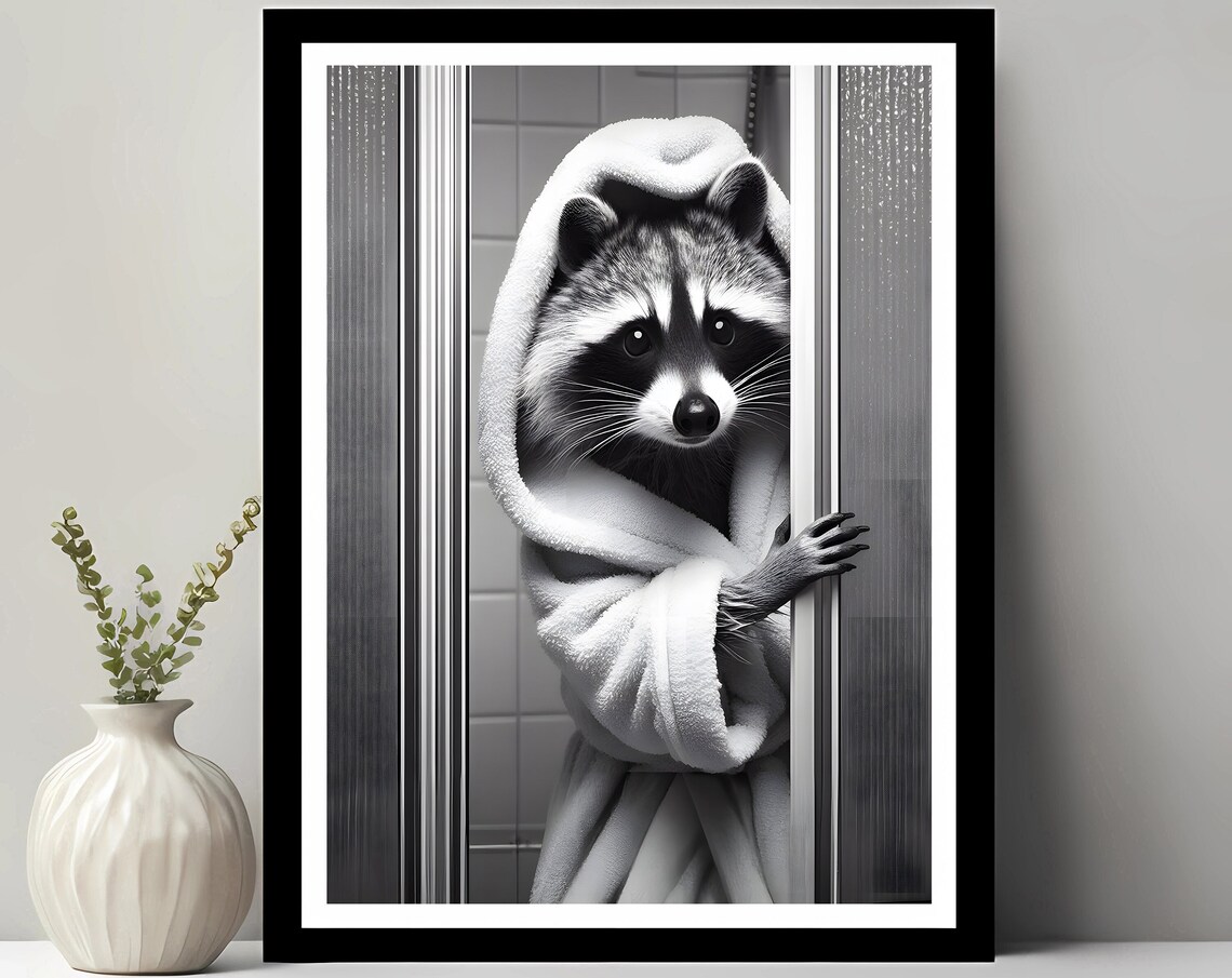 Raccoon Wall Art Funny Bathroom Decor In The Animal Petshop Gift