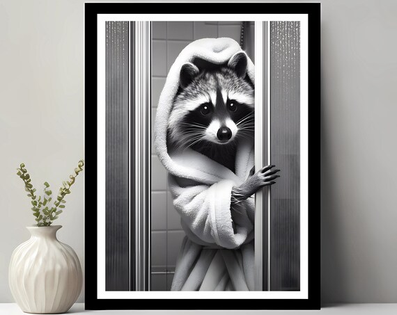Raccoon Wall Art Funny Bathroom Decor In The Animal Petshop Gift