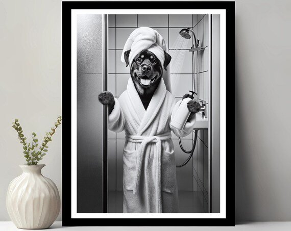 Rottweiler Funny Bathroom Art Print