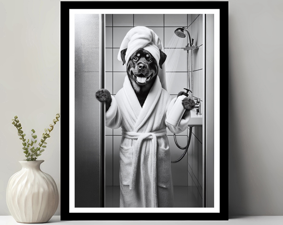 Rottweiler Funny Bathroom Art Print