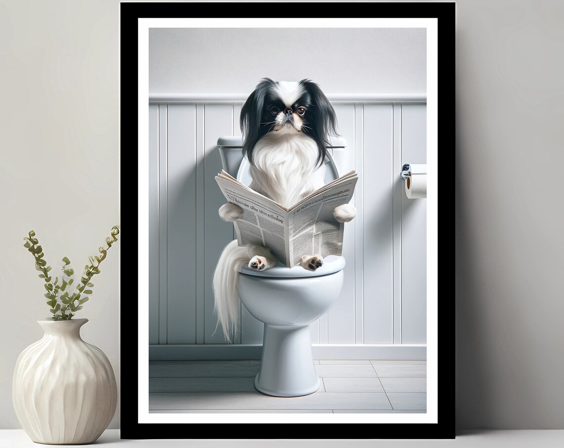 Japanese Chin Funny Bathroom Dog Art Print
