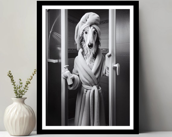 Borzoi Bathroom Wall Art, Funny Toilet Poster