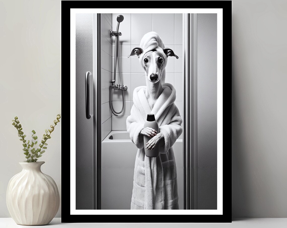 Whippet Dog Bathroom Art Print, Funny Decor