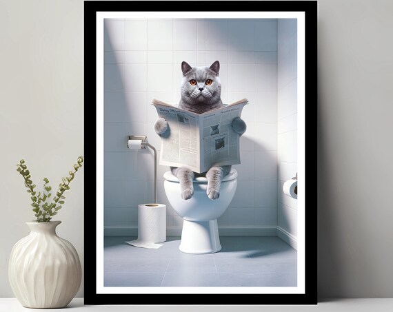 British Shorthair Wall Art Funny Bathroom Decor In Toilet Cat Gift