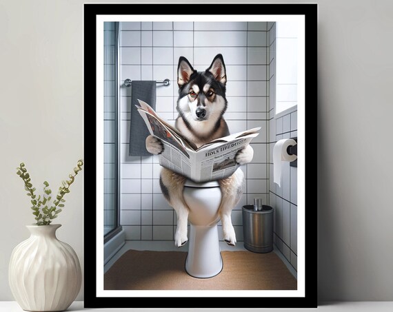 East Siberian Laika Wall Art Funny Bathroom Decor Dog In Toilet Animal Petshop Gift