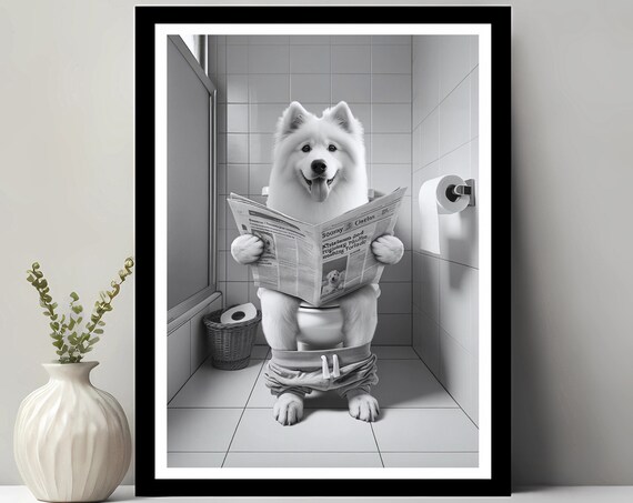 Kintamani Dog Wall Art Funny Bathroom Decor Animal In Toilet Petshop Gift