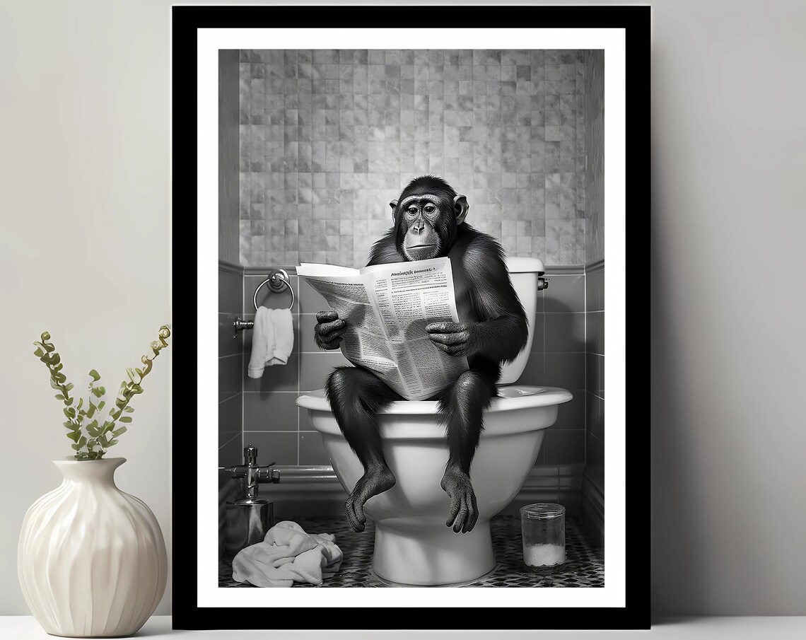 Monkey Print Funny Bathroom Decor Wall Art Print