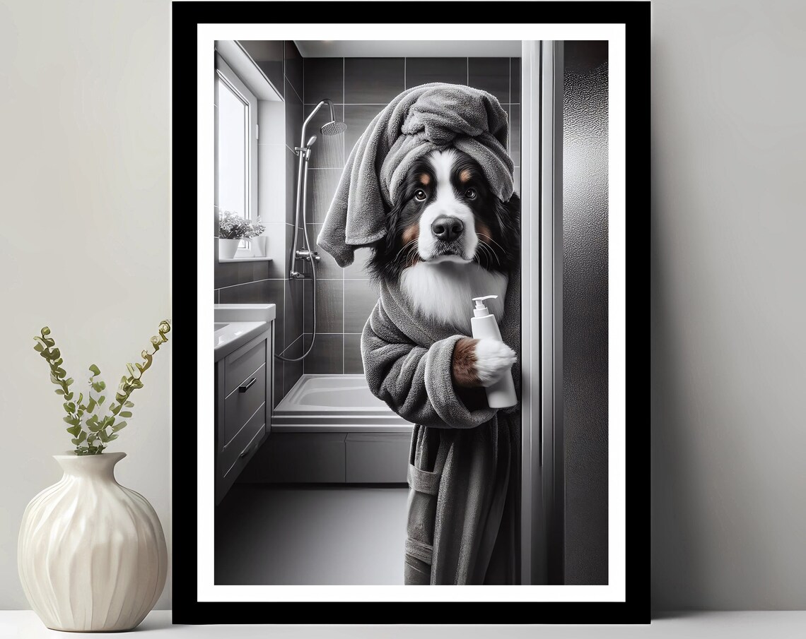 Bernese Mountain Dog Bathroom Wall Art, Funny Decor