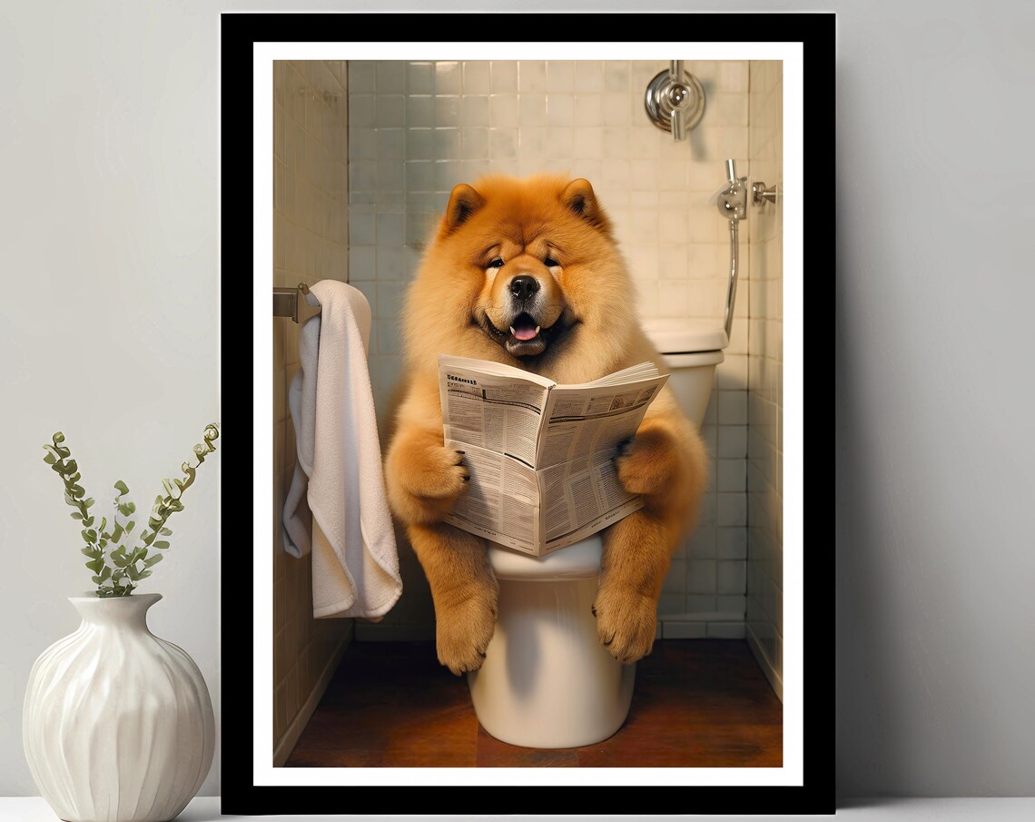 Chow Dog Bathroom Decor, Funny Animal Art Print