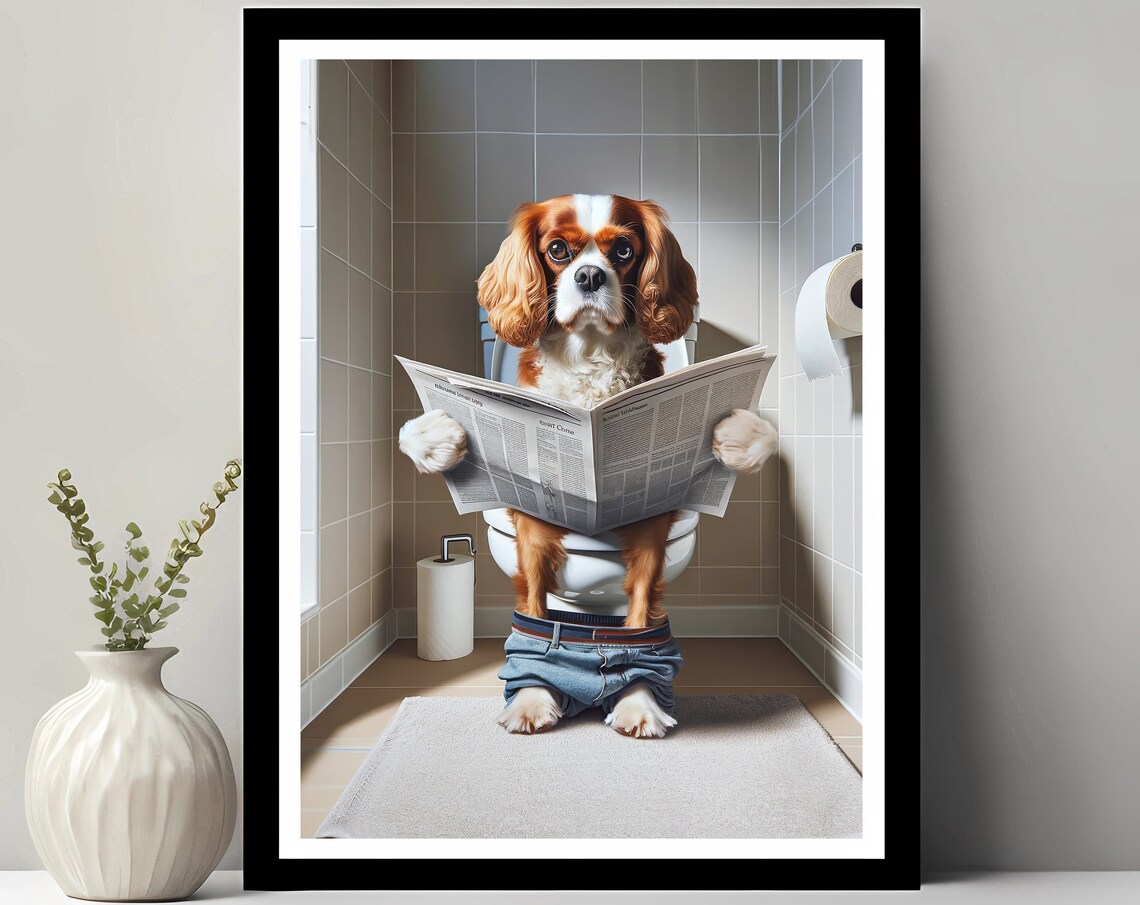 Cavalier King Charles Spaniel Bathroom Dog Art Print
