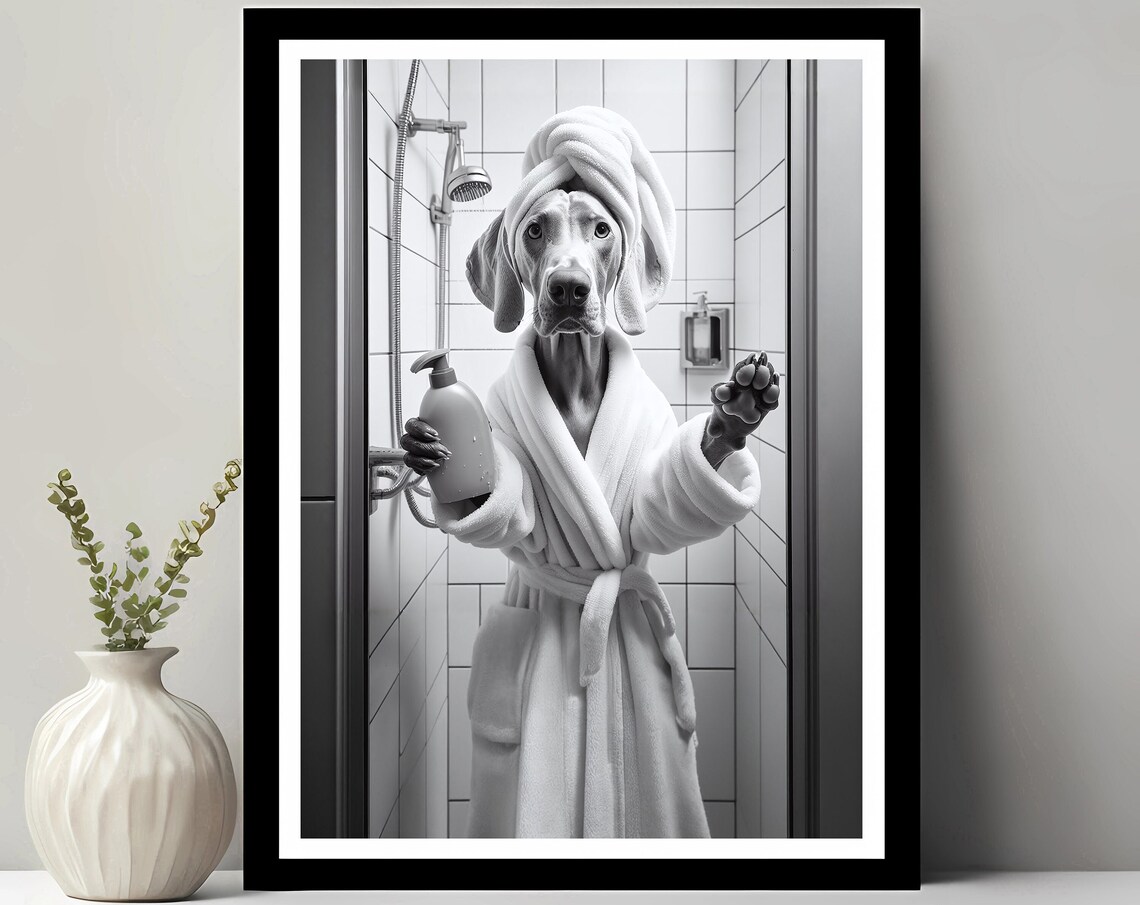 Weimaraner Bathroom Humor Art Print, Funny Decor