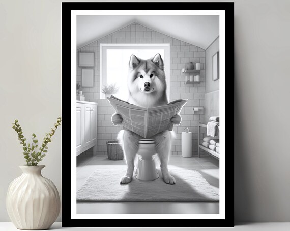 Greenland Dog Wall Art Funny Bathroom Decor In Toilet Animal Petshop Gift