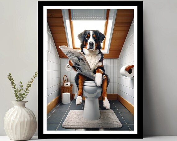 Appenzeller Sennenhund Wall Art Funny Bathroom Decor Dog In Toilet Animal Petshop Gift