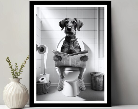 German Hunting Terrier Wall Art Funny Bathroom Decor In Toilet Animal Petshop Dog Gift