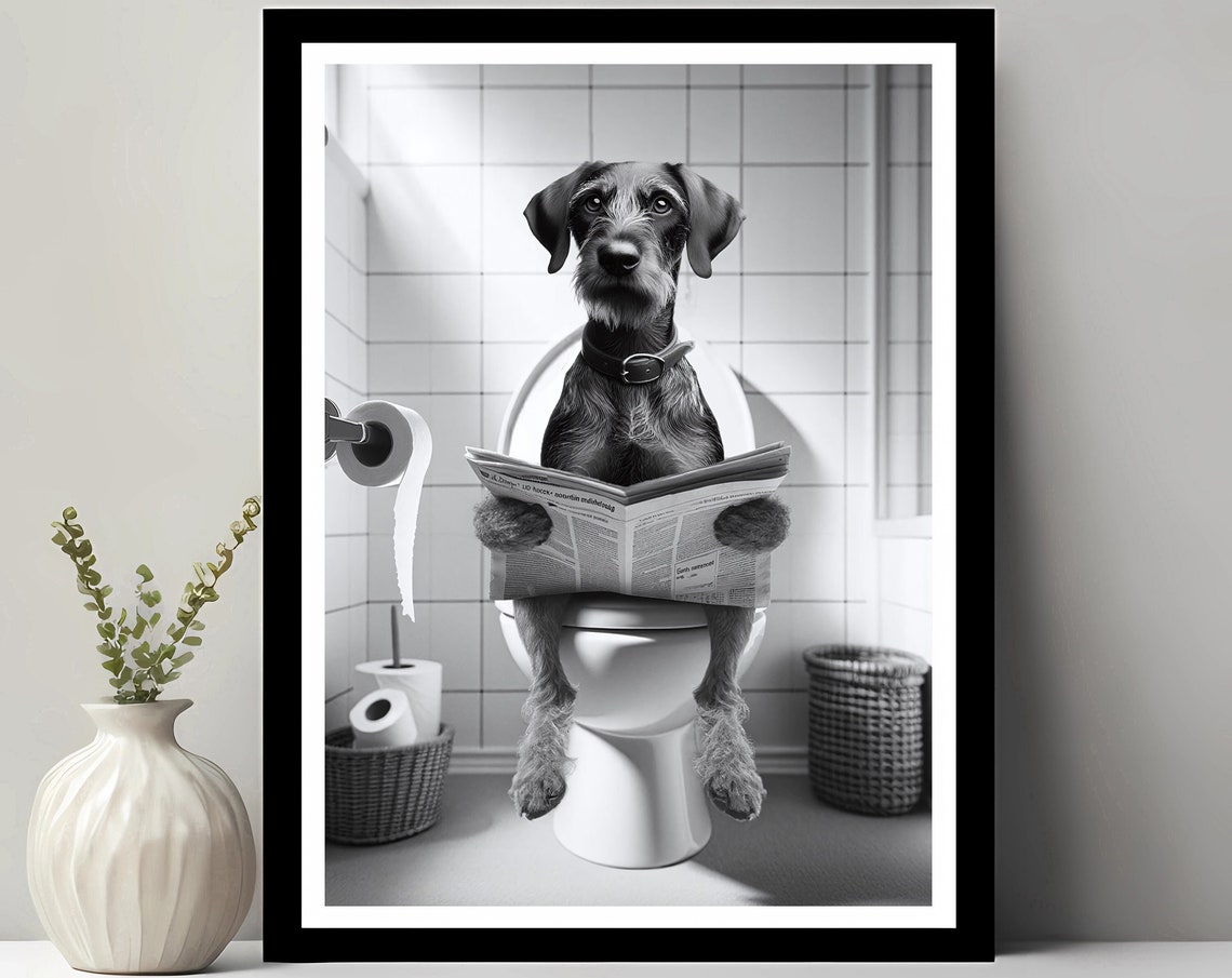 Funny German Hunting Terrier Newspaper Toilet Bathroom Wall Poster