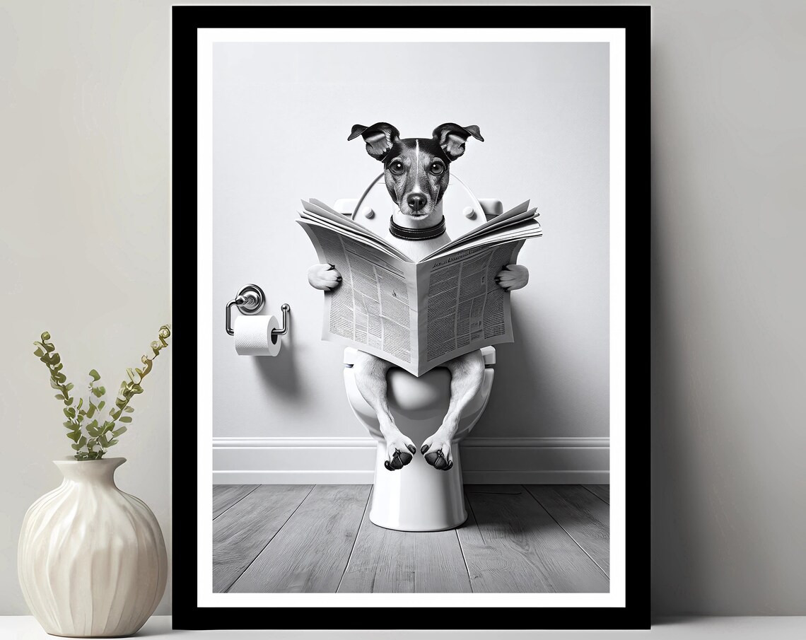 Wire Fox Terrier Funny Bathroom Decor Art Print