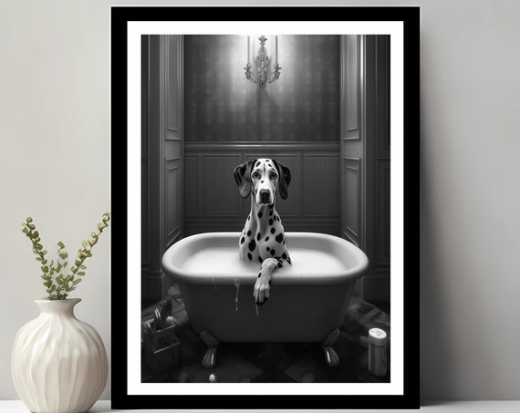 Adorable Dalmatian In Tub Funny Bathroom Kids Art Print