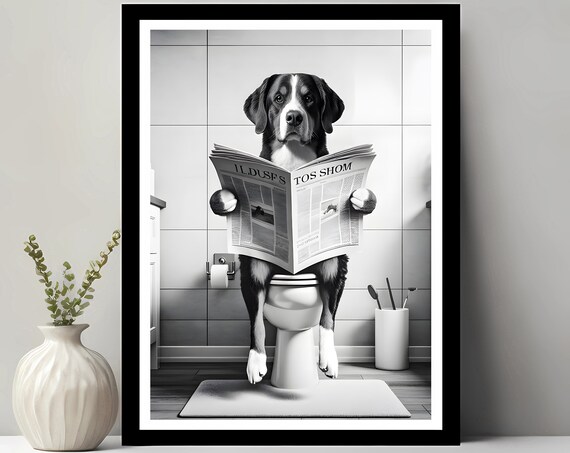 Entlebucher Mountain Wall Art Funny Bathroom Decor Dog In Toilet Animal Petshop Gift