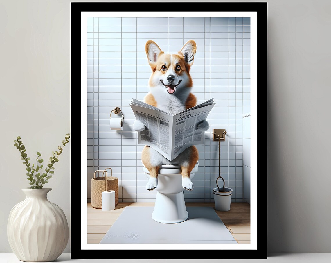 Pembroke Welsh Corgi Funny Bathroom Dog Art Print