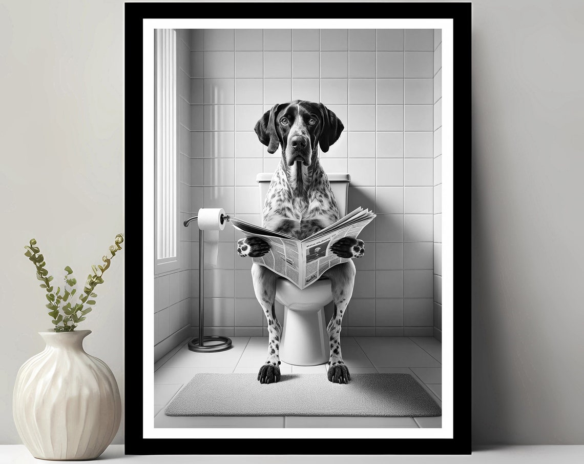 German Shorthaired Pointer Reading Paper On Toilet Funny Poster