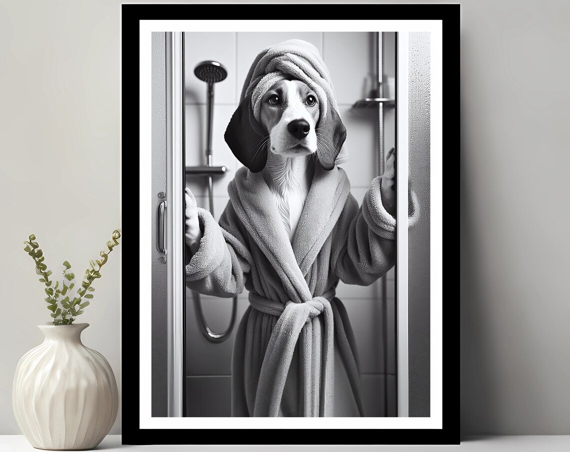 English Foxhound Bathroom Art Print, Funny Decor