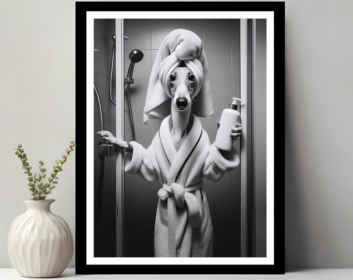 Greyhound Bathroom Humor Art Print, Funny Decor