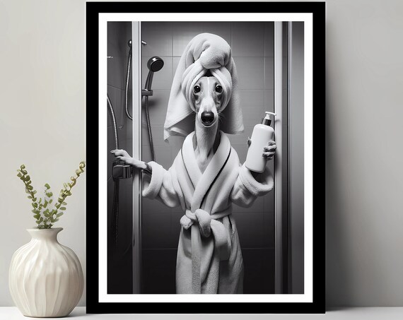 Greyhound Bathroom Humor Art Print, Funny Decor