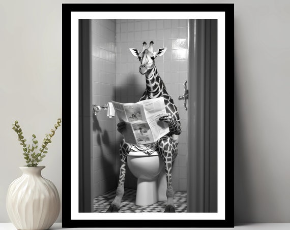 Giraffe Kids Bathroom Art Print