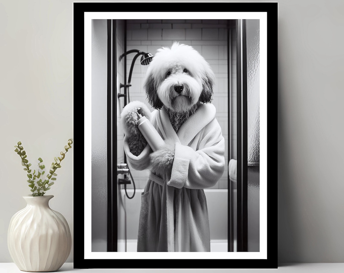 Old English Sheepdog Bathroom Wall Art Print