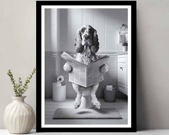 Clumber Spaniel Wall Art Funny Bathroom Decor In Toilet Animal Petshop Dog Gift