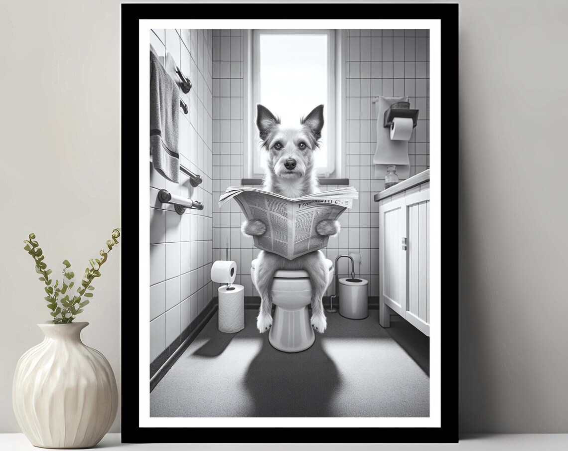 Portuguese Podengo Dog Bathroom Humor Art Print