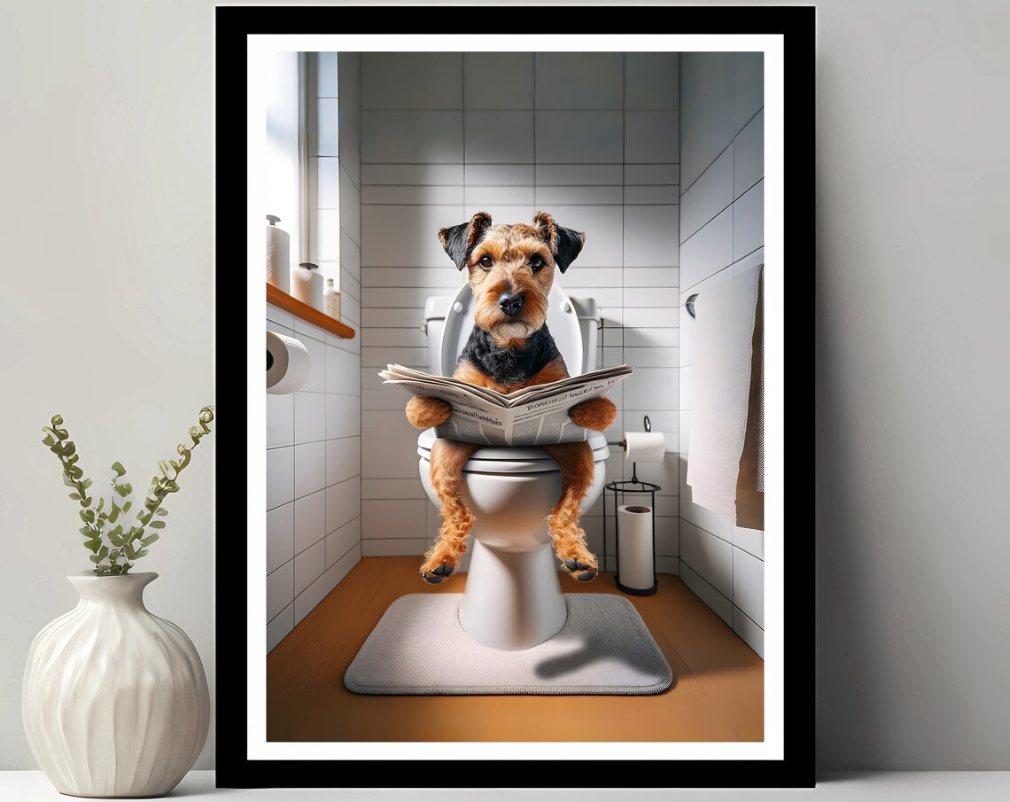 Patterdale Terrier Funny Bathroom Decor Art Print