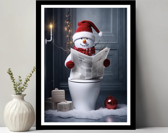 Snowman Funny Bathroom Christmas Art Print