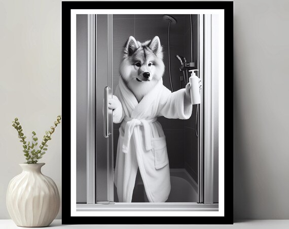 Norwegian Elkhoun Wall Art Bathroom Print Dog Photo Gift Funny Decor