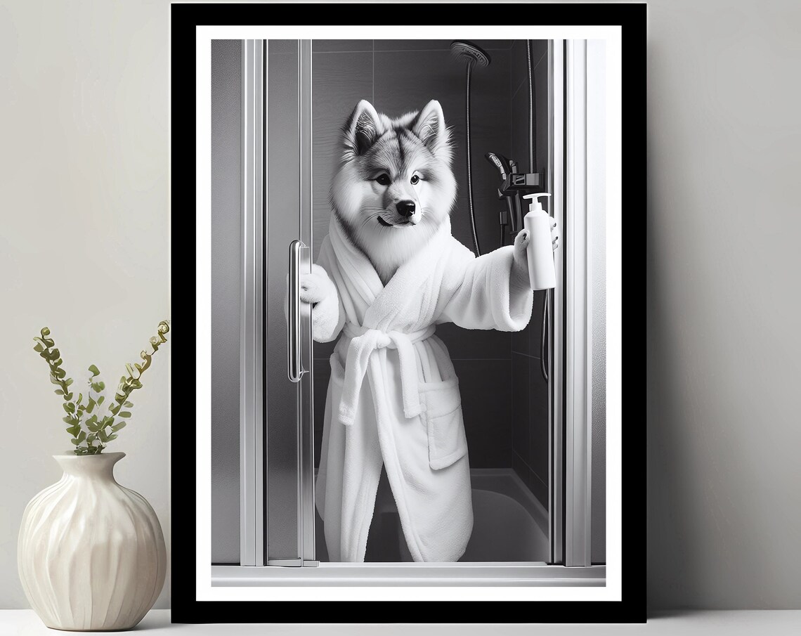 Norwegian Elkhoun Wall Art Bathroom Print Dog Photo Gift Funny Decor