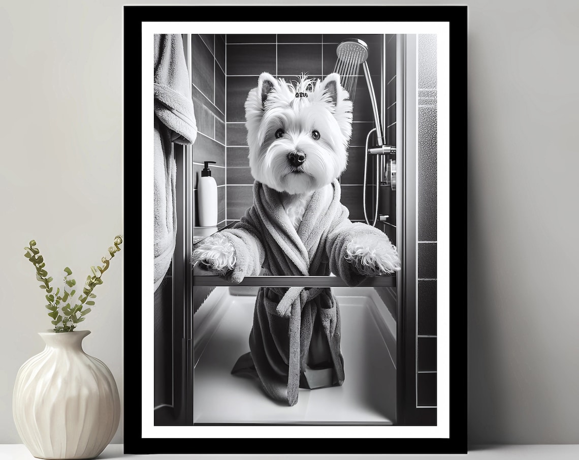West Highland Terrier Bathroom Dog Art Print