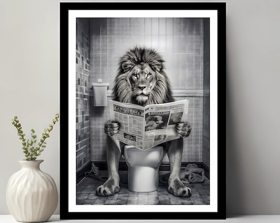 Lion Print Funny Bathroom Decor, Toilet Animal Art